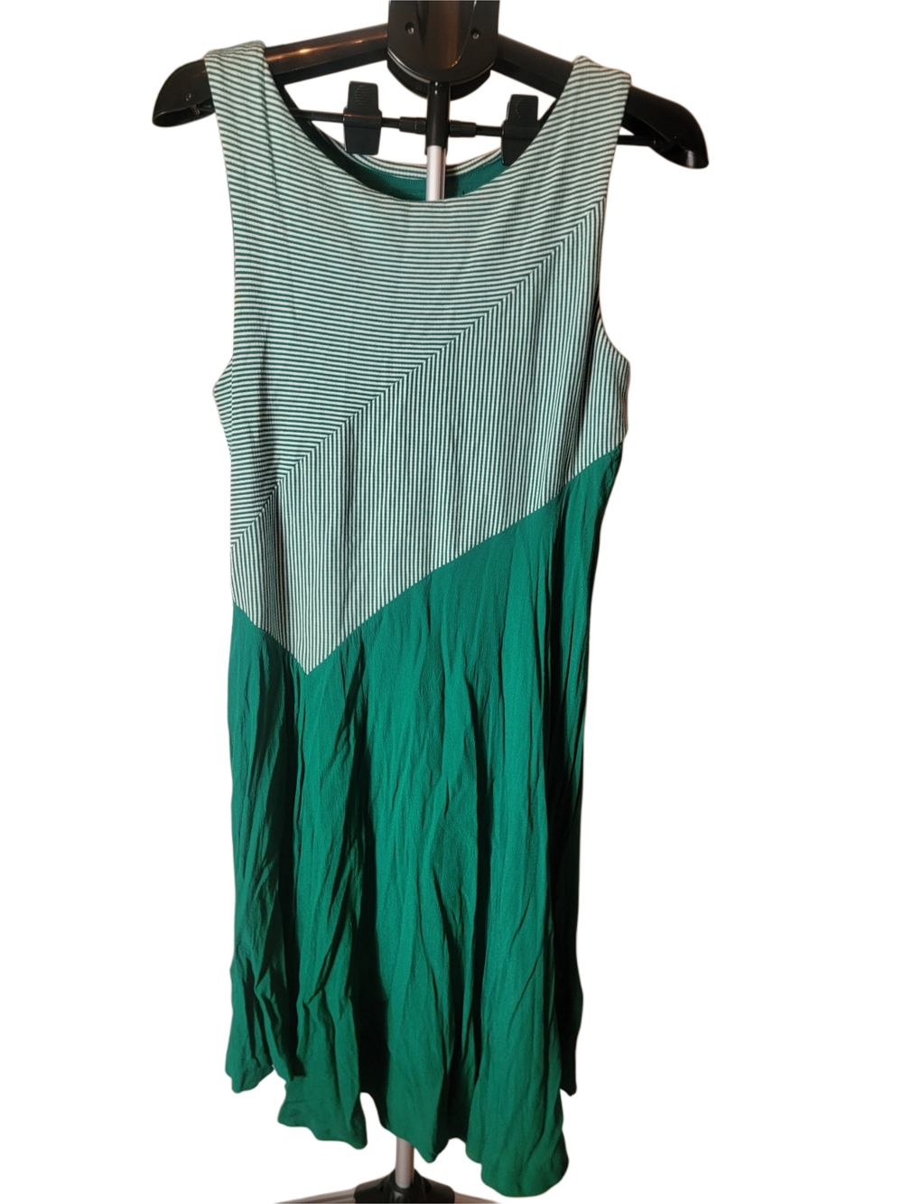 Maeve Green & White Sleeveless Striped Top A-Line Dress